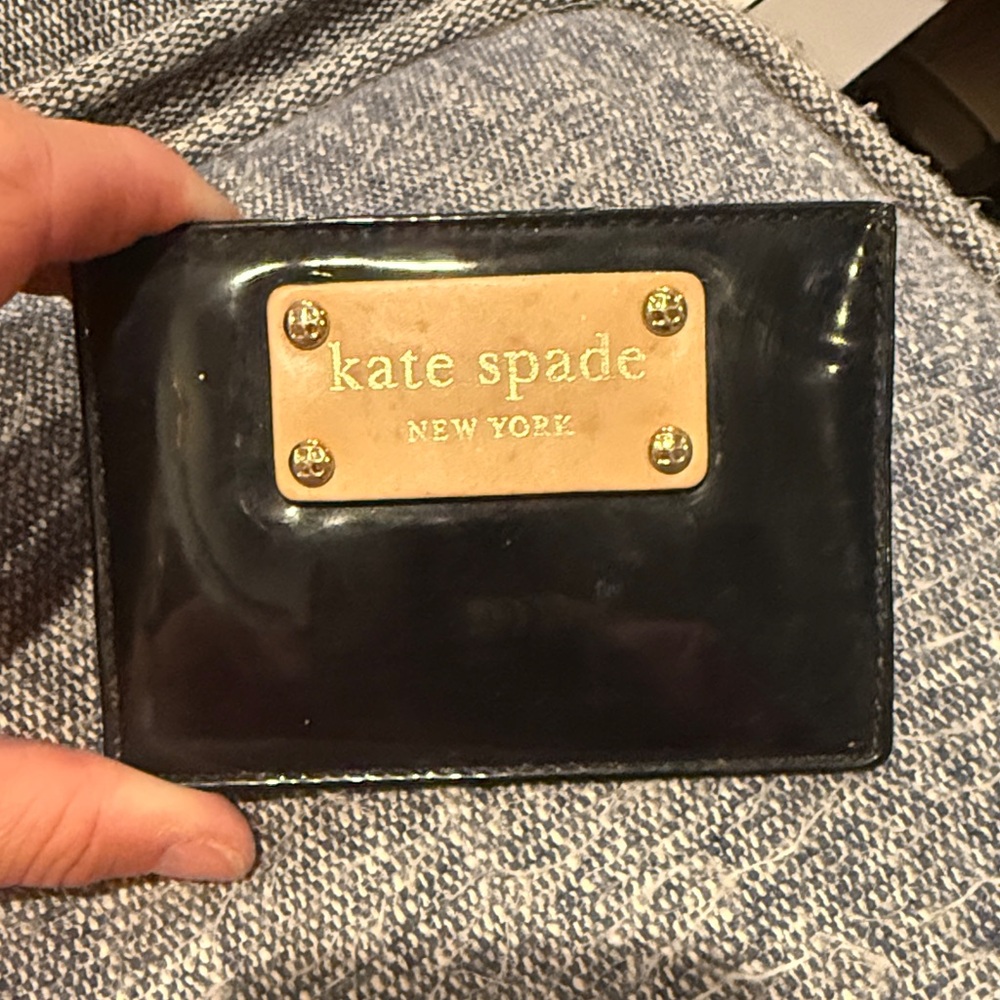 kate spade Black Patent Card Case with Gold Plaque
